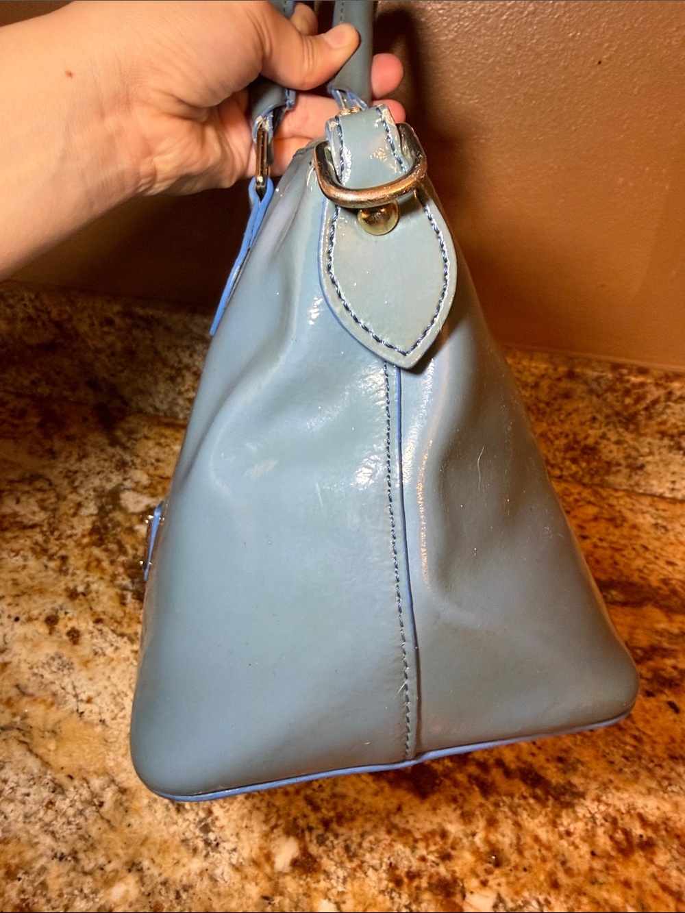 Dooney & Bourke Light Blue Patent Leather Satchel - Picture 4 of 9